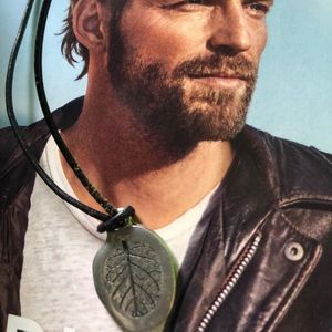 Old Silver Leaf Pendant with Leather Necklace